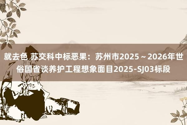 就去色 苏交科中标恶果：苏州市2025～2026年世俗国省谈养护工程想象面目2025-SJ03标段