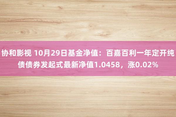 协和影视 10月29日基金净值：百嘉百利一年定开纯债债券发起式最新净值1.0458，涨0.02%