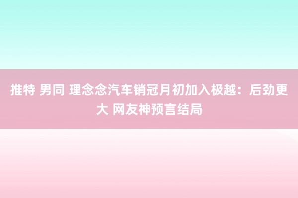 推特 男同 理念念汽车销冠月初加入极越：后劲更大 网友神预言结局